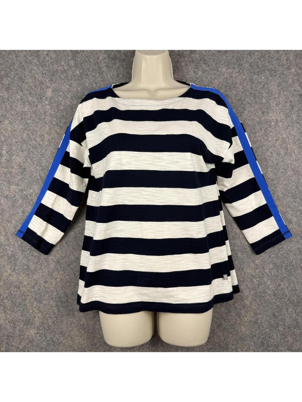 T by Talbots 3/4 Sleeve Tee Shirt Navy White Stripes Royal Blue Small Petite 450